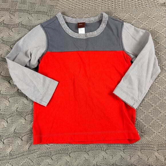 Tea Collection Gray & Red Color Block Long Sleeved Shirt ~ 2 - Picture 1 of 11